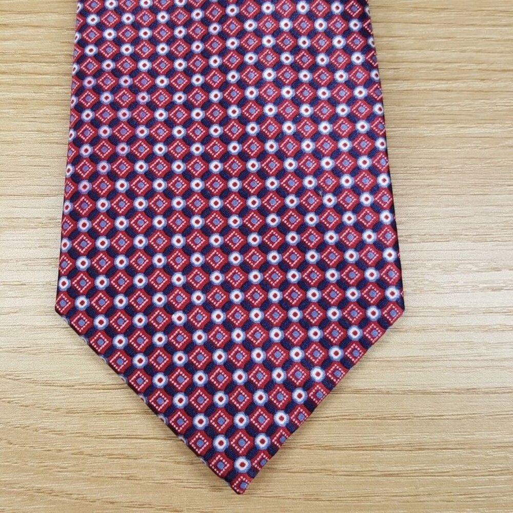 BLOOMINGDALES MENS STORE Neck Tie Red Geometric Geo 100% Silk Classic Necktie